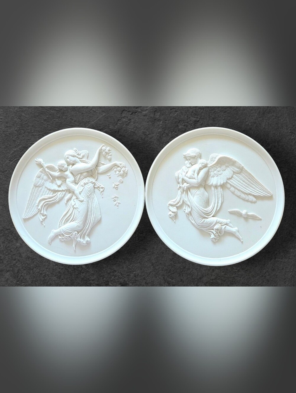Vintage Royal Copenhagen Eneret Relief Bisque Night & Day Plate Plaque Pair